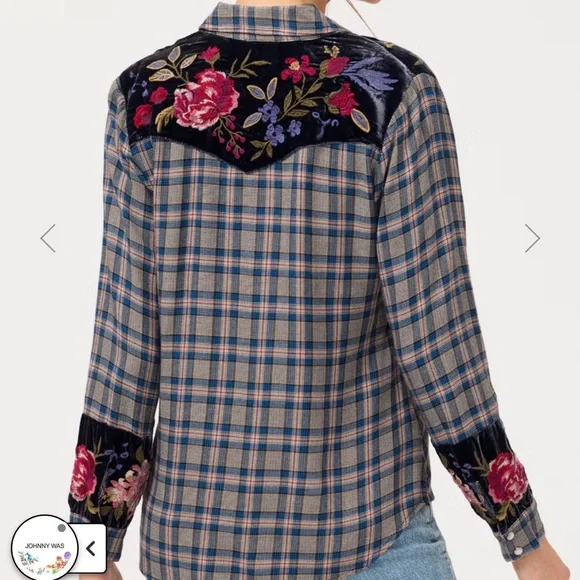 Johnny Was Puff Sleeve Western Shirt Cirla Plaid size M - Picture 7 of 7